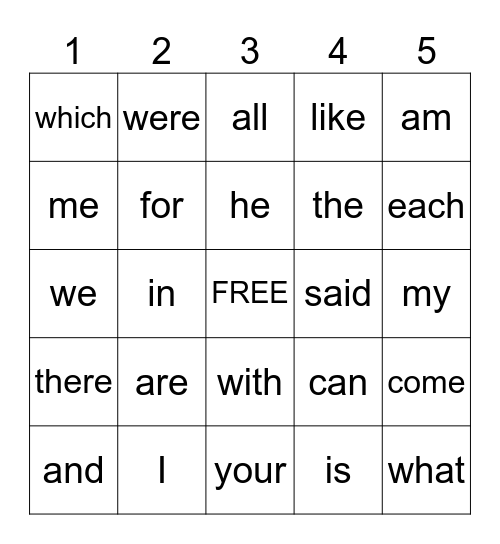 Most common words #3 Bingo Card