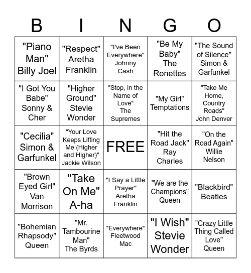 Musical Bingo Card