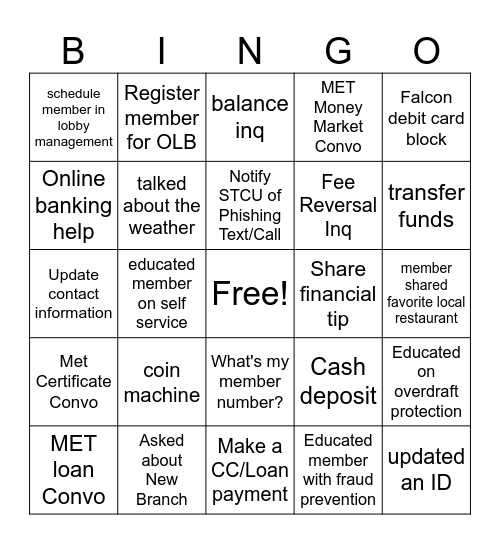 BRANCH BINGO Card