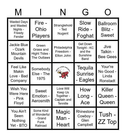 1975 Hits! Bingo Card
