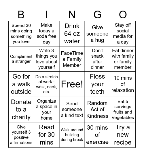 Bee Well Bingo Card