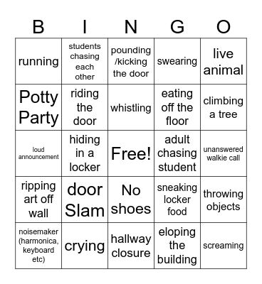 Teacher Disruption Bingo Card