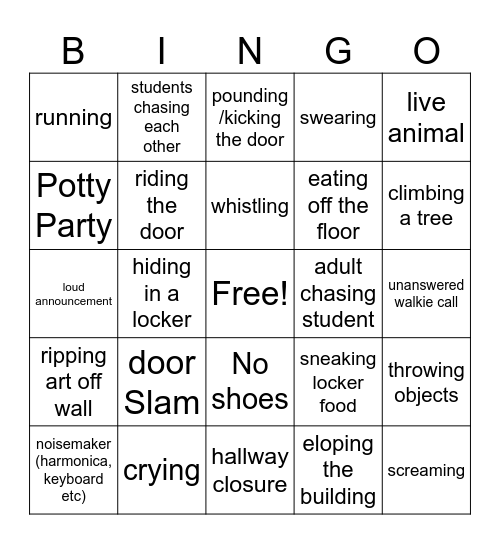 Teacher Disruption Bingo Card