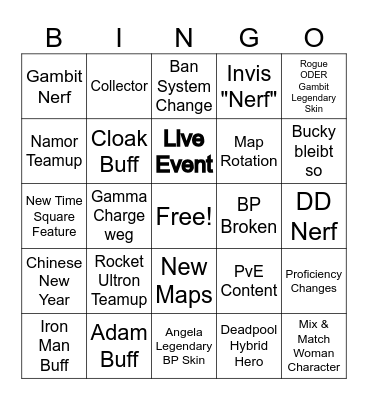 Rivals Season 6 Patch Bingo Card