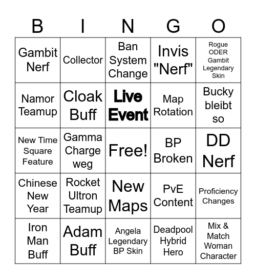 Rivals Season 6 Patch Bingo Card