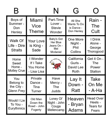 1985 HITS! Bingo Card