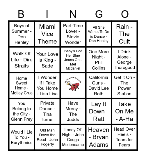 1985 HITS! Bingo Card