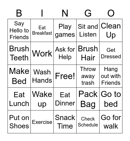 Daily Tasks Bingo Card
