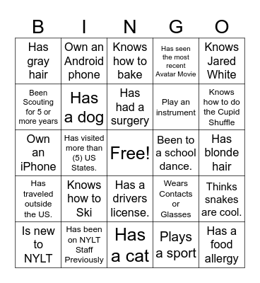 NLYT Getting to Know You Bingo Card