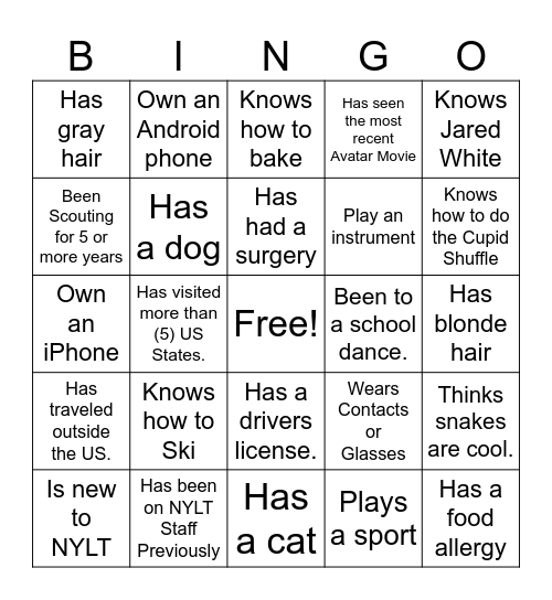 NLYT Getting to Know You Bingo Card