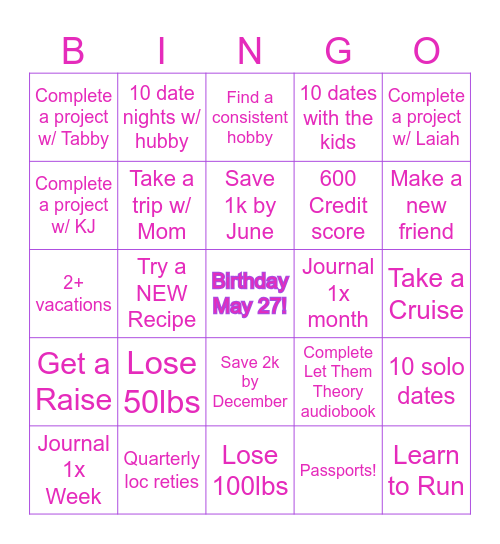 2026 BINGO Goals Bingo Card