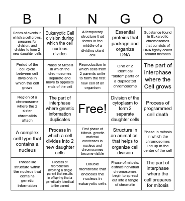 Cell Mitosis Bingo Card
