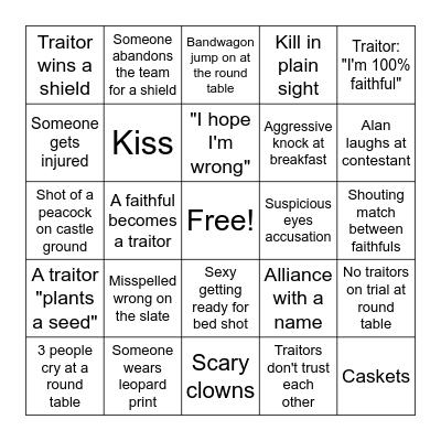 Traitor Bingo Card