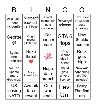 Squids '26 Bingo Card