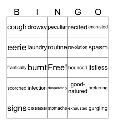 **Esperanza Rising Words" Bingo Card