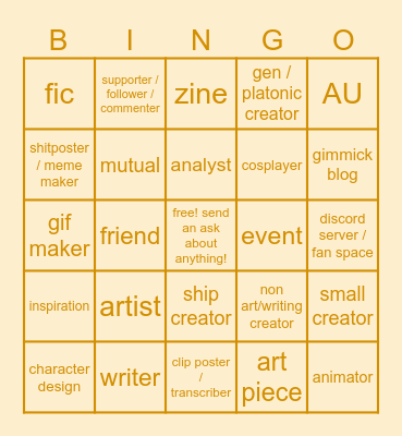 TPP Bingo: Tell me about a beloved... Bingo Card