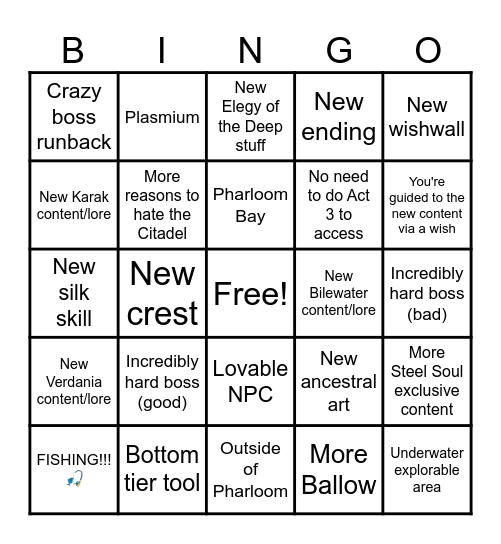Silksong Sea of Sorrow DLC Prediction Bingo Card