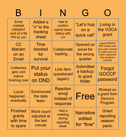 FY26 Q2 Reporting BINGO Card