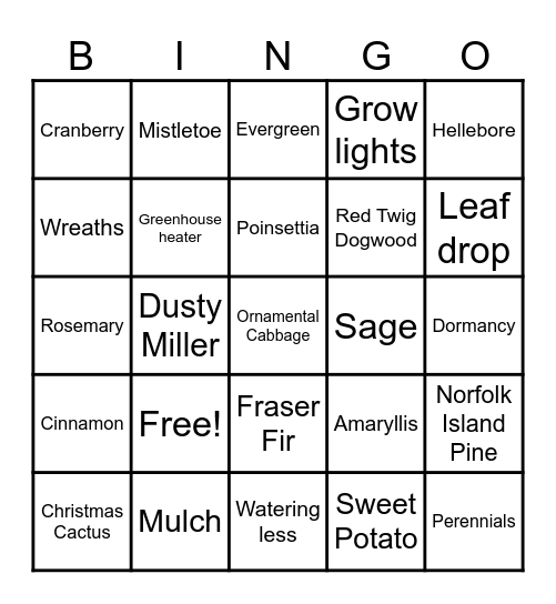 Winter Plant Bingo Card