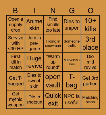 Fortnite Bingo Card