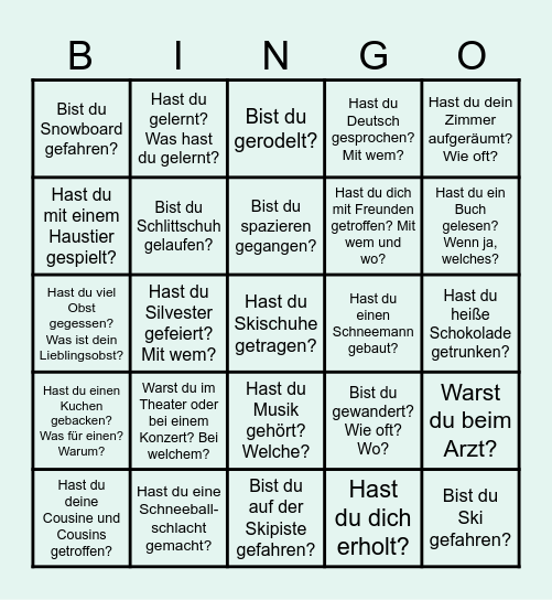 Winterferien Bingo Card