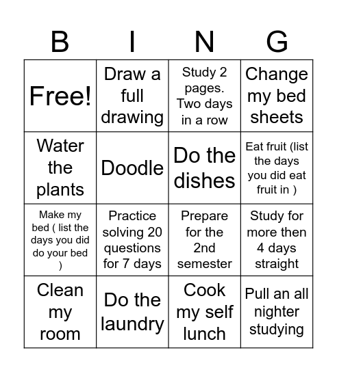 Vacation goals Bingo Card