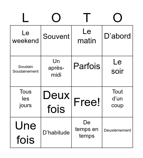 Imparfait et Passé Composé Expressions Bingo Card