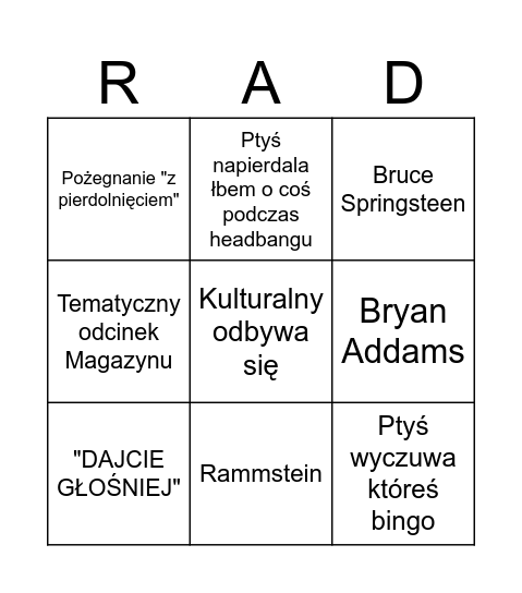 UJOTFM BINGO (PtyśxEklerka) Bingo Card