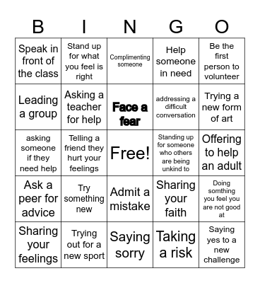 Courage Bingo Card