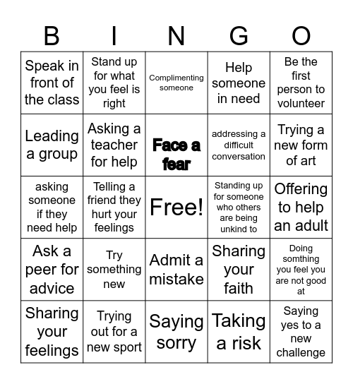 Courage Bingo Card