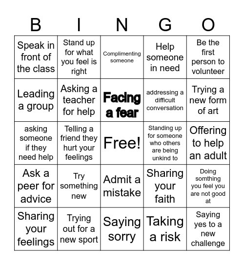 Courage Bingo Card