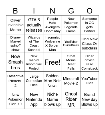 2026 Bingo Card