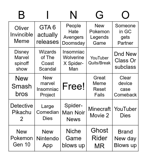 2026 Bingo Card