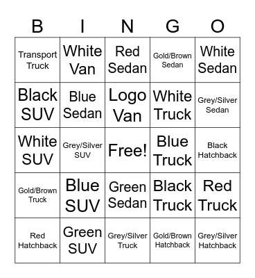 Car Bingo Card