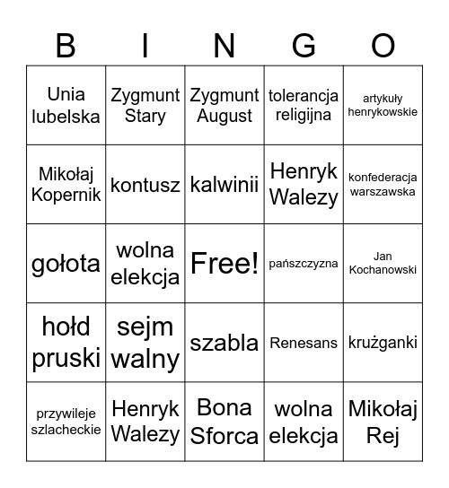 Demokracja szlachecka Bingo Card