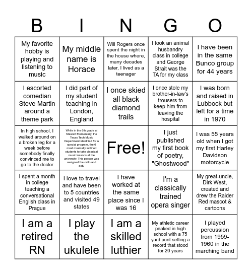 Second Baptist Fun Facts Bingo Card