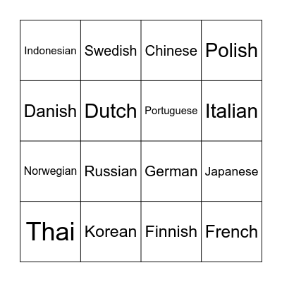 SPOKEN LANGUAGE Bingo Card