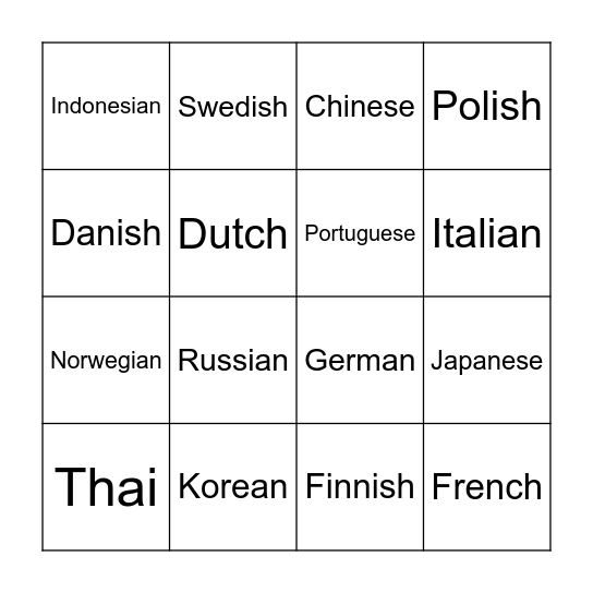 SPOKEN LANGUAGE Bingo Card