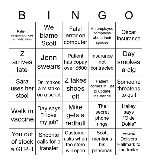 Walgreen's Trailer Bingo Card
