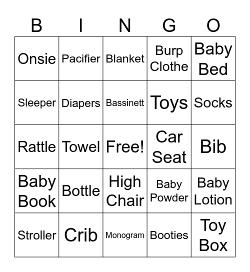 Baby Bingo Card