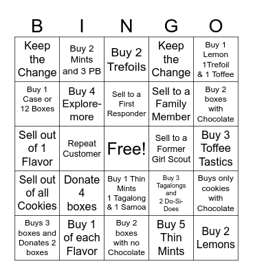 Cookie Booth Bingo Card