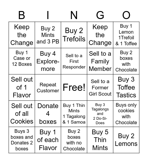 Cookie Booth Bingo Card