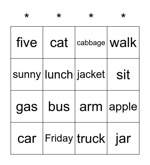 Bingo (words) Bingo Card