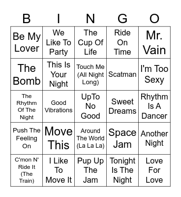 90s Dance Bingo Card