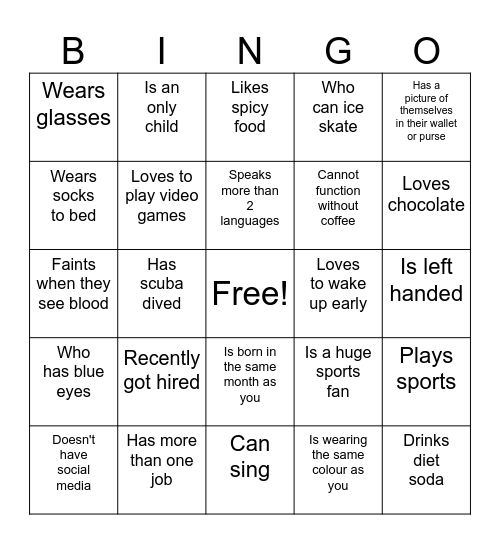 Human Bingo - Find Someone Who Bingo Card