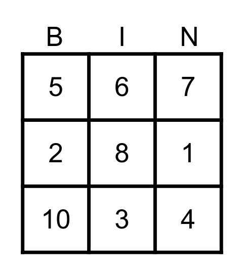 Números I Bingo Card