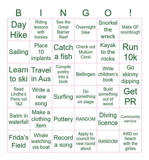 Year of the Horse Bingo Card
