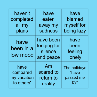 Holiday Anxiety Bingo Card