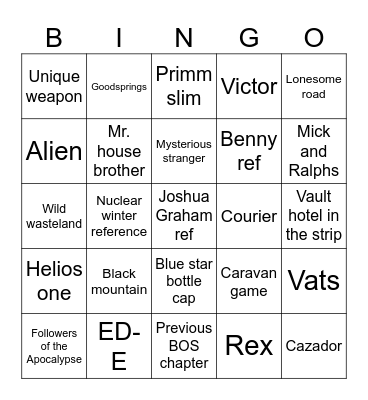fallout season 2 bingo board Bingo Card