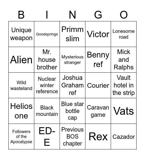 fallout season 2 bingo board Bingo Card